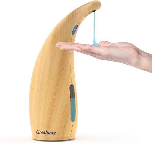 Greatmay Automatic Soap Dispenser, 300 ml, Non-Contact Soap Dispenser with Sensor, Electric Battery Operated No Touch Disinfectant Dispenser for Bathroom, Kitchen (Light Wood Grain)