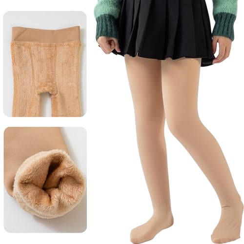 Runmeihe Collant felpati bambine, calze termiche invernali opachi, collant termici elasticizzati a doppia fodera (5~20℃) (IT, Età, 3 anni, 4 anni, Regular, Skin)
