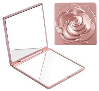Disnace Specchio Pieghevole Bifacciale, Specchio Compatto, Specchio da Viaggio con Ingrandimento, Specchio da Tasca, Piccolo Specchio Tascabile, Specchietto da Borsetta, Specchi Tascabili (Rosa)