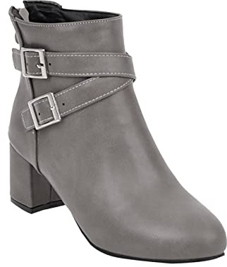 Stivaletti da donna con tacco Chelsea, alla caviglia, con tacco alto, in pelle, con chiusura lampo, stile vintage, per autunno, grigio., 38 EU