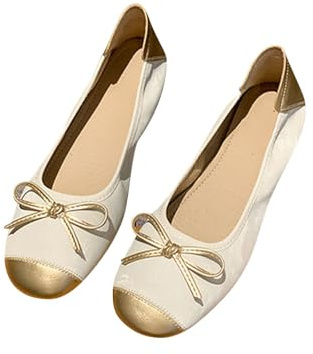 Ballerines à bout rond pour femme - Chaussures de loisirs pour femme - Chaussures confortables - Chaussures de marche luxueuses - Élégantes - Ballerines fermées - Chaussures basses, Blanc., 38 EU