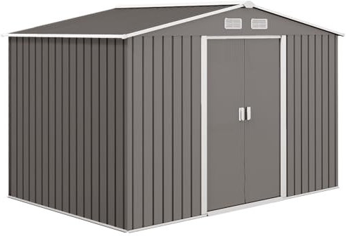 Outsunny Abri de Jardin en métal 5,4 m² cabane de Jardin 277 x 195 x 192 cm cabanon Rangement Outils avec Fondation, Porte coulissante verrouillables et 4 aérations - Gris