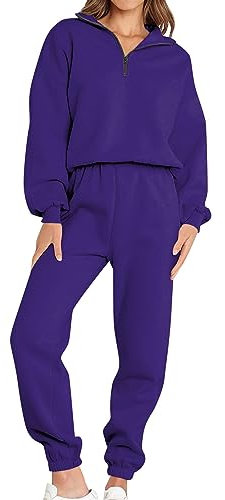 EZJOBLA Jogginganzug Damen Zweiteiler Elegant Mädchen Women's Tracksuits Winter Clothes Women Sport Set Fitness Bekleidung Homewear Tracksuit Hausanzug Lila S