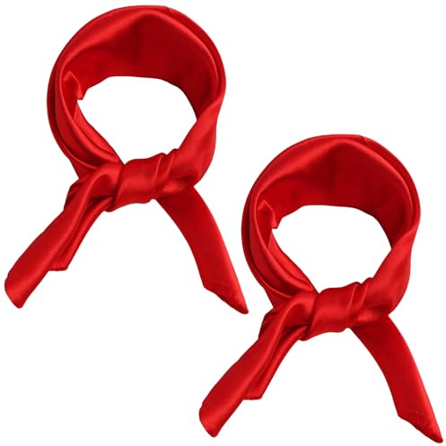 2 Piezas Bufanda de Cuello Roja, Bufanda de Seda Pañuelo Cuadrado para el Cuello Hijab para Mujeres Ligero Grande Retro Diademas Turbantes Bufandas Cuadradas Lisas de Gasa para la Cabeza 60x60cm