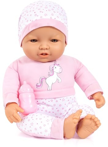 Bayer Design Babydocka, stor docka 50 cm | mjuk docka, söt outfit med mössa, flaska – för barnens rollspel