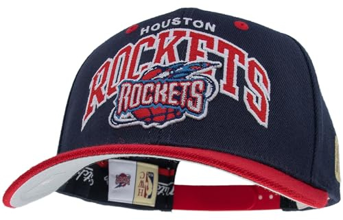 Mitchell & Ness Team Arch Cappellino da Baseball con Chiusura Classic Red Snapback - Houston Rockets (Blu Scuro/Rosso)