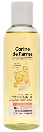 Corine de Farme - Huile Anti-Vergetures - Soin Prévention et Atténuation à l'Amande Douce et Rose Musquée - Hydratation des Peaux Sensibles pour Femmes Enceintes - 98% d'Origine Naturelle - 100 ml