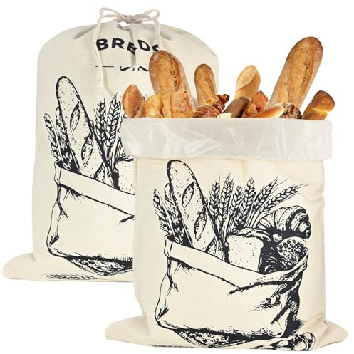 ZOVRIXIA 2 Piezas Grande Bolsa de Pan de Lino con Forro TPU 45x35 cm