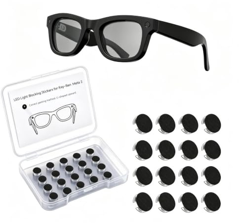 20Pcs LED Light Blocking Stickers Compatible with Ray-Ban Meta Gen 2, Wayfarer, Skyler, Headliner & Oakley HSTN, Low-Tack Restickable Blackout, Blackout LED CoversMeta, Smart Glasses Accessories