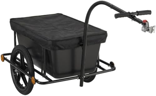 CLP Remolque de Carga Haarlem para Bicicleta, con Enganche, Carro de Mano con Lona, Estructura Acero 80kg, para Bicicletas 26-28 Pulgadas, Color:Negro