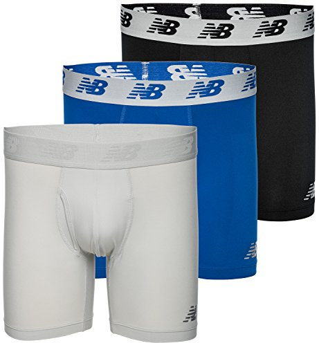 New Balance Men's 6 Boxer Brief Trunk Underpants Fly Front with Pouch, 3-Pack, Black/Team Royal/Concrete, Large