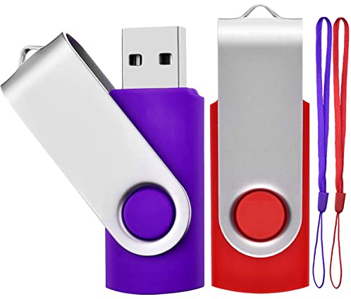 Lot de 2 Clé USB 4 Go USB 2.0 Mémoire Flash Drive Clef USB Pivotantes avec Cordes Bon Cadeau pour Enfant Parents et Amis (4G, Rouge/Violet)