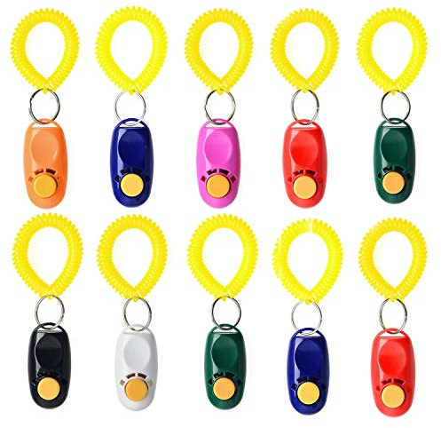 Rocutus 10 clicker colorati per addestramento cani e animali domestici, con cinturino da polso, per addestrare cani, gatti, cavalli, animali domestici (10 pezzi)