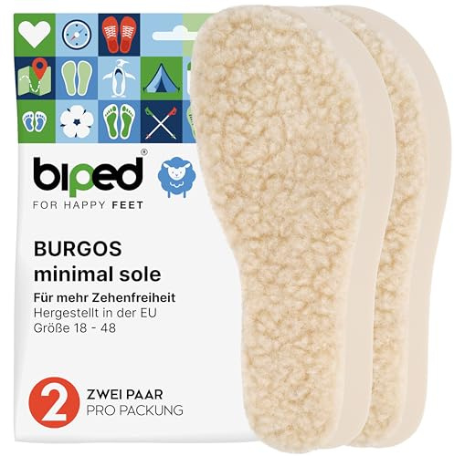 biped minimal sole BURGOS - 2 paia di solette invernali per scarpe barefoot - solette calde in lana d'agnello - ideali per adulti e bambini(42)