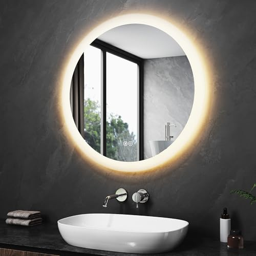 SONNI LED-badrumsspegel med touch-brytare, 60 cm, runda, belysning, för badrum, toalett och hall