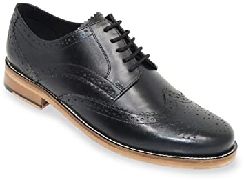 Pegasus Men's Wide Fit Formal Leather Brogue Wingtip Shoe | Wider G Fitting Smart Office or Wedding Dress Shoes, Wing-tip Detailing, Smooth Leather, Cushioned Support Footwear
