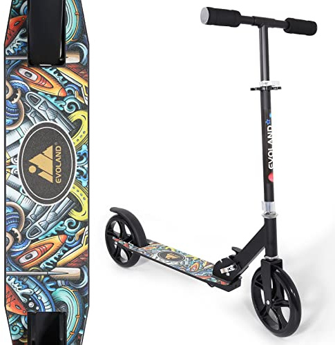 EVOLAND Kick Scooter Foldable, Adjustable Height 2 Wheels Scooter with Lightweight Aluminium Deck for Teens Aged 10+