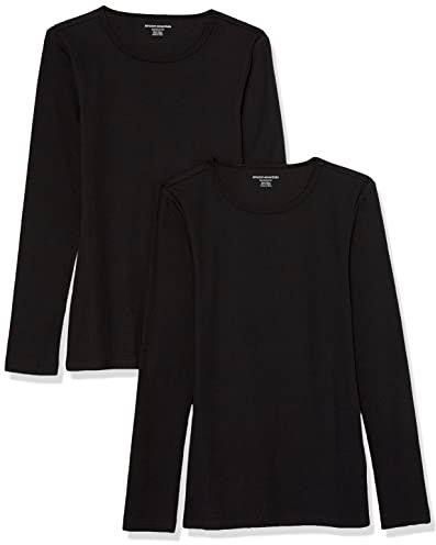 Amazon Essentials Women's Slim-Fit Long Sleeve Rib Knit Crew Neck Top (Available in Plus Size), Pack of 2, Black, XL