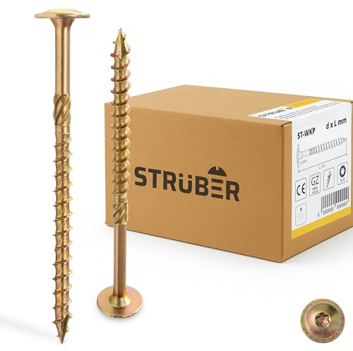 STRÜBER Viti per legno a testa piatta Torx (8x220 mm / 50 pezzi / TX40) Viti per costruzioni di tetti, travi, carpenteria, compensato, truciolato - Giallo - Punta Torx inclusa