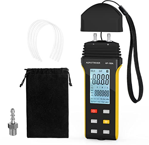 Manometer, AOPUTTRIVER AP-189A Professionelles Luftdruckmessgerät, Gasdruckmessgerät mit zwei Anschlüssen, Differenzdruckmessgerät mit 11 wählbaren Einheiten, HVAC-Manometer mit Datenspeicher