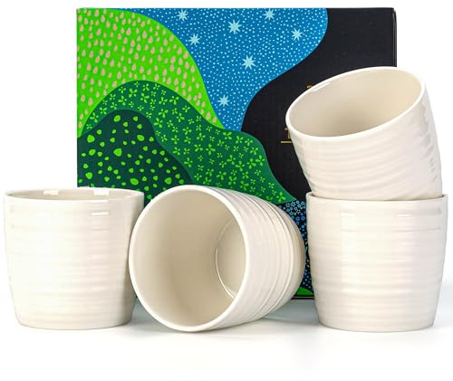 TEANAGOO Ceramic Japanese Tea Cup, 4 Pcs/Box, Occupied Japan Cups, Chinese Cup, Asian Cups no Handles, 7.4oz / 210 ml, Pure White