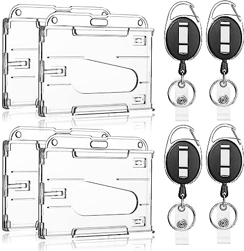 4 Pcs Porta Llaveros Retráctiles, Llavero Extensible Resistente con Funda para Tarjeta Transparente, Funda de Tarjeta Identificación con Llavero Retráctil, Para Oficina Empleados Estudiantes