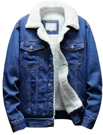 VAMELO Chaqueta de mezclilla con forro de cachemira para hombre, chaqueta vaquera con forro polar Sherpa para hombre, chaqueta de camionero cálida de invierno, Azul oscuro, X-Large