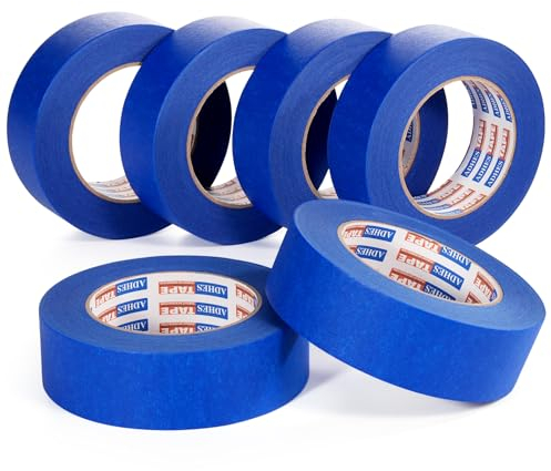 ADHES Nastro Carta Imbianchino, Blue Painters Tape 36 mm x 55m x 6 Rotoli Nastro per Mascheratura, Senza Residui & Anti-UV Nastro di Carta per Mascheratura, Verniciatura, Ristrutturare, Pitturare