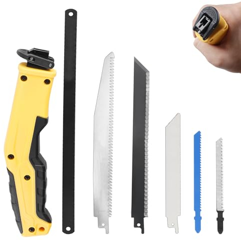 WIYETY Sierra de mano con 6 hojas de sierra: sierra de mano multifuncional, mango con 6 hojas de sierra sable, para madera, metal, paneles de pared, madera contrachapada, plástico y yeso