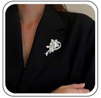 Inateannal Broche de flor de perla de diamantes de imitación broche de flor de cristal grande broche de solapa de perla grande alfiler de perla de cristal plateado alfiler solapa clip flor ramillete