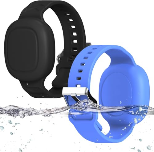 [2 Pack] Silicone Bracelet for Tile Mate 2024, Waterproof Protective Hidden Holder for Tile Life360 Mate Tracker Silicone Tile Mate Accessories for Child/Teen/Elderly (Black+Blue)