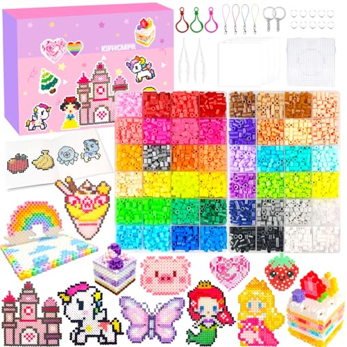 Perles à Repasser De 5mm 48 Couleurs avec 2 Boîte de Rangement, Plaque Perle Papier à Repasser,Guide d'utilisation, Accessoires, Décoration DIY de Bijoux, Cadeau Anniversaire Noël pour Garçon Filles