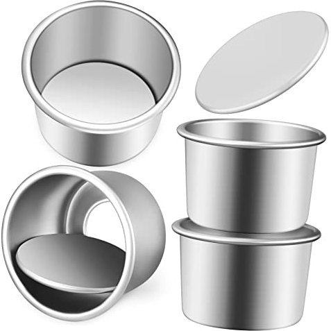 VICASKY 4 Pezzi stampo da torta padella rotonda in alluminio mini tortiera Panne di piccole torte stampo torta stampo per torta piccole teglie stampo per torte Lega di alluminio Silver