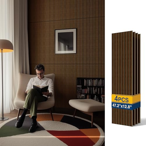 Reverbeon 4PCS Acoustic Wood Slat Wall Panels, 47.2 x 12.8 Soundproof Panels for Walls, Sound Absorbing Panels for Interior Decor and Room Acoustic Treatment