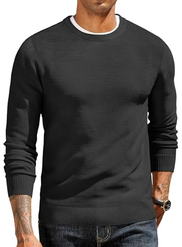 COOFANDY Maglioni Uomo Girocollo Maglia Classica Pullover Casual Maglioncino Elegante Sweater a Maniche Lunghe Caldo Maglione Lavorato a Coste Felpa Girocollo Nero M