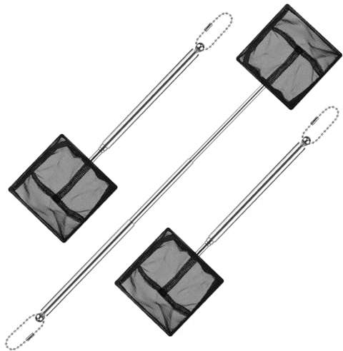 3 Piezas Red de Peces de Acuario 7 x 7cm Red de Pesca Cuadrada Telescópica de Pesca con Mango de 21.5-47cm Extensible Peces de Malla Fina Suave para Estanque Pecera