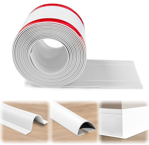 MeYuxg Weichsockelleiste Selbstklebend, 3.0M Weiß Multifunktionale Sockelleisten, Flexible Sockelleiste Breite 5.5cm, Sockelleiste Kabelkanal für Küche, Wohnzimmer, Zimmer