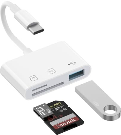 Lector de Tarjetas SD USB C, 3 en 1 Lector de Tarjetas con SD, TF y USB, Tipo C OTG Adaptador Tarjetas de Memoria Card Reader, para iPhone 15/16/17 Pro MAX/Pro/Plus/iPad/MacBook/Mac (USB C-3 EN 1)