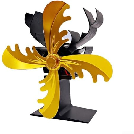 Eawfgtuw Wood Stove Fan, Unique Reindeer Design, Log Burner, Wood Burning Stove Heat Powered Fireplace Fan for Wood, Log Burner, Fireplace(Gold)