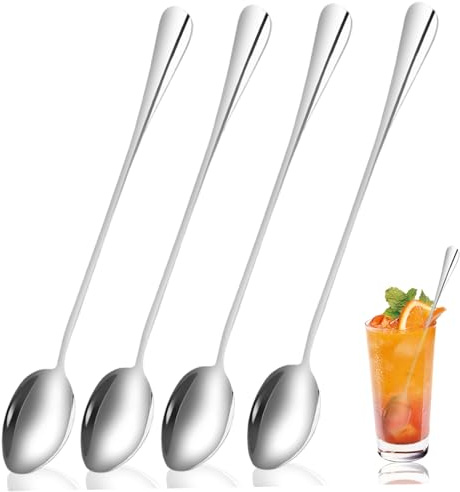 Teskedar med långa handtag, 4 st 18 cm rostfritt stål kaffesked, värmebeständiga latteskedar, lätt att rengöra omrörningsskedar för glass espresso varm choklad varma drycker efterrätt långa teskedar