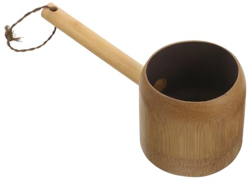 TOYANDONA Cazo de Agua de Baño de Bambú Natural Ligero y Resistente con Diseño Compacto y Colgante para Enjuague y Riego Ducha y Bañera