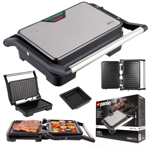 Kontaktgrill 2-in-1 – Kontakt- & Flächengrill mit Temperaturregelung – Antihaftplatten, Edelstahlgehäuse, Fettablauf & Auffangschale – 1000 W – Eldom GK110
