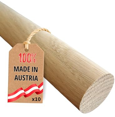 Gedotec Eichen-Rundstab glatt - Rundhölzer 1000 mm, Ø 16 mm - 10 Stück Dübelstangen - runde Holzstäbe zum Basteln MADE IN AUSTRIA - Bastelstäbe ca. 8% Restfeuchte, Bastelholz astfrei & unbehandelt