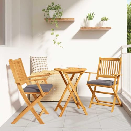 Drainlyn Fällstol med kudde, 2 st brun, massivt trä, akacia 49 x 57,5 x 92 cm, väderbeständig, utomhus, trädgårdsstol, balkongstol, terrassstol, utrymmesbesparande, bekväm