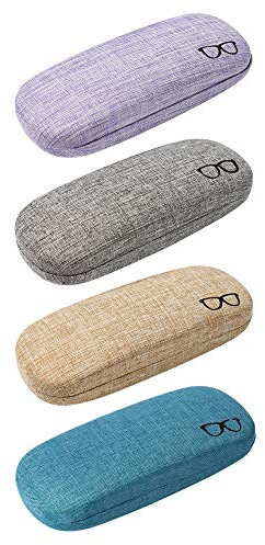 FRIUSATE 4 Pack Hard Shell Eyeglasses Case, Linen Fabrics Large Sunglasses Case Concise Glasses Protective Case (Random Color)
