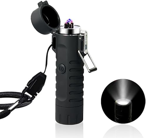 VOMONO Elektrisk bågtändare LED bärbar utomhusficklampa – plasma vindtäta tändare – USB-uppladdningsbar – campinglykta, klätterljus kök – gåvor för män (svart)