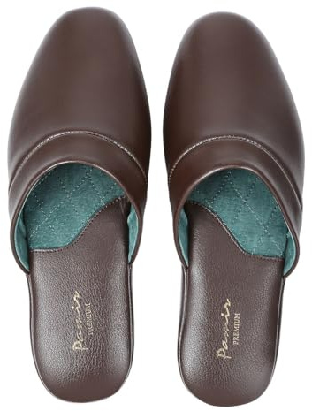 PAMIR - Pantofole da uomo in vera pelle con soletta in memory foam e suola in pelle, marrone (Earthen), 42.5 EU