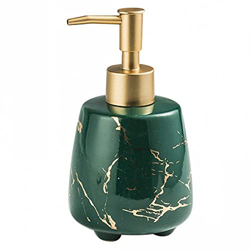 Soap Dispenser 300ml/ 10.15oz Ceramic Shampoo Lotion Dispenser Hand Soap Bottle Marble Pattern Empty Pump Bottl Refillable Container for Bathroom Washroom Kitchen Office Hotel Accessories (Dark green)