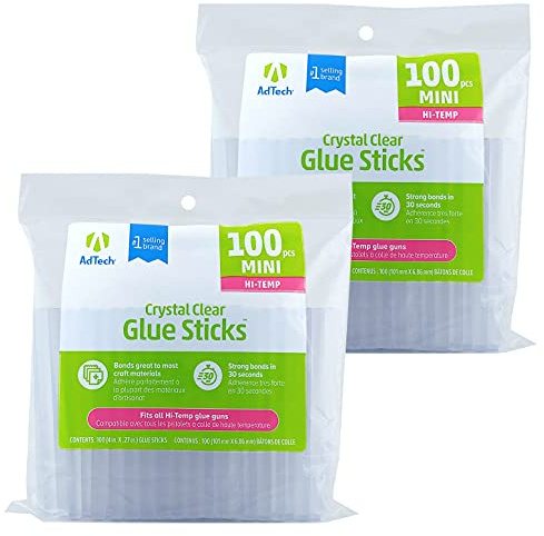 AdTech High Temp Mini Hot Glue Sticks, 4-Inch, 200-Count (2-Pack) | Strong Bond for Crafting, DIY & Repairs | Works with Hi-Temp Mini Glue Guns | Made in the USA