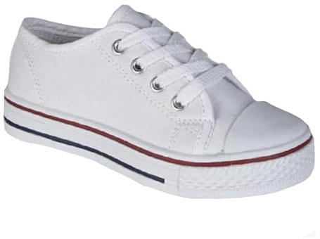 GladRags Baskets Basses en Toile à Lacets pour garçons et Filles, Escarpins, Blanc, Taille 13 UK, 32 EU